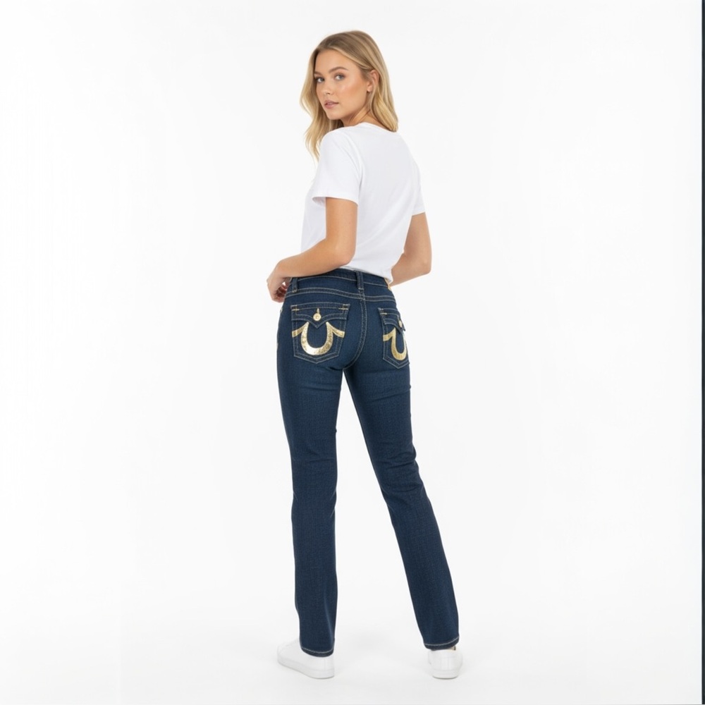 True Religion “Billy” Jeans 👖 Size 29 Low Rise Gold Sequin Horseshoe ✨ Like New